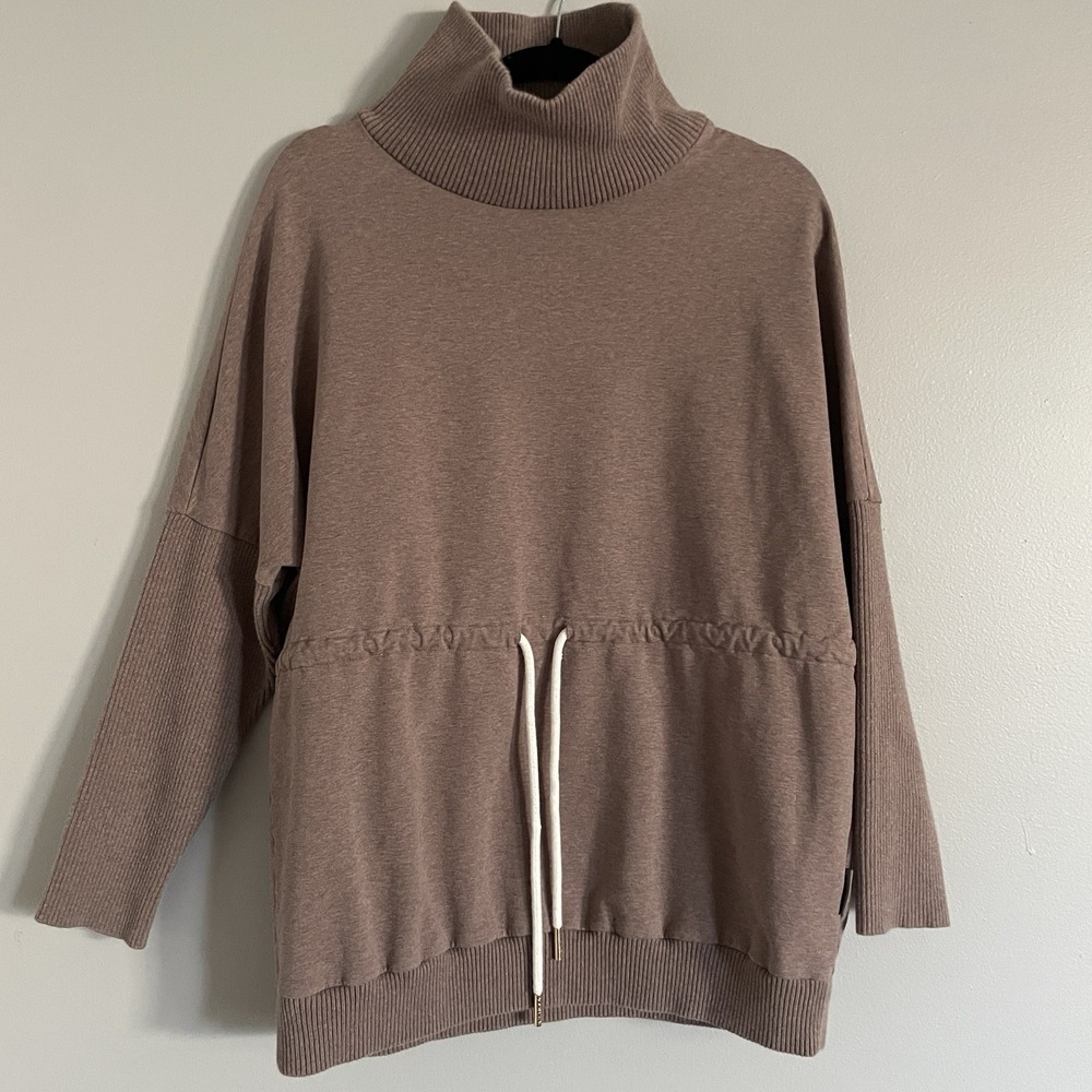 Varley Taupe Drawstring Turtleneck Sweatshirt